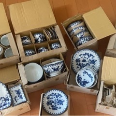 【昭和レトロ】萩窯　染付 唐子　うつわセット 昭和レトロ】萩窯 染付 唐子 うつわセット