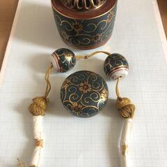九谷　香炉　香合　風鎮　手描き　青粒　金彩　昭和当時物　陶磁器　床の間揃え 九谷 香炉 香合 風鎮 手描き 青粒 金彩 昭和当時物 陶磁器 床の間揃え