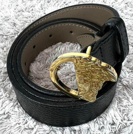 Versace  ヴェルサーチ ヴェルサーチェゴールド金具　バックル メンズ 34 85/100 ブラック黒レザー本革　メデューサ