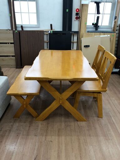 ▼値下げ▼ダイニングセット ダイニングテーブル イス×2 ベンチ×1幅135×奥行80×高さ71cm 自社配送時代引き可※現金、クレジット、スマホ決済対応※【送料に設置込】