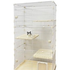 ほぼ未使用3段 白 RAKU 猫 ケージ キャスター付 ワイド扉 大型猫 組立