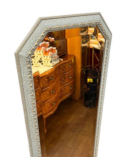 イタリア製 ロココ様式ウォールミラー/シルバーゴールド W92ｃｍ/Ｈ161ｃｍ 壁掛け ウォールミラー イタリア製 クラシック ロココ調