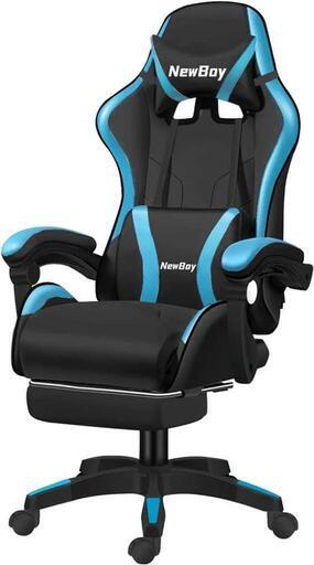 GTBoy ゲーミングチェア オットマン付き 座り心地最高 デスクチェア オフィスチェア 椅子 テレワーク PCゲーミングチェア パソコンチェア ゲームチェア リクライニング 座り心地最高 人間工学 充実機能 高さ調整機能 (黒と青, ゲーミング チェア)家具 椅子 チェア
