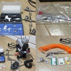 美品！toolsisland(ツールズアイランド)エアブラシ エアーコンプレッサー オイルレス ミニコンプレッサー 静音 付属品沢山