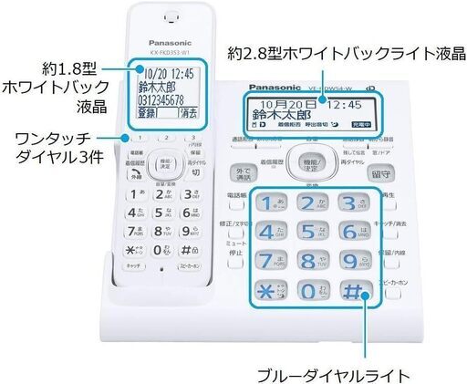 パナソニック RU・RU・RU デジタルコードレス電話機 親機のみ スマホ連動 Wi-Fi搭載 VE-GDW54D-W