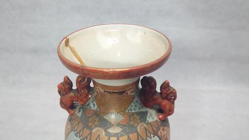 九谷焼　花瓶.ツボ 骨董品 【九谷焼】 花瓶 壺 ツボ ◐サイズ 約 高さ36 太い径18 ☆画像