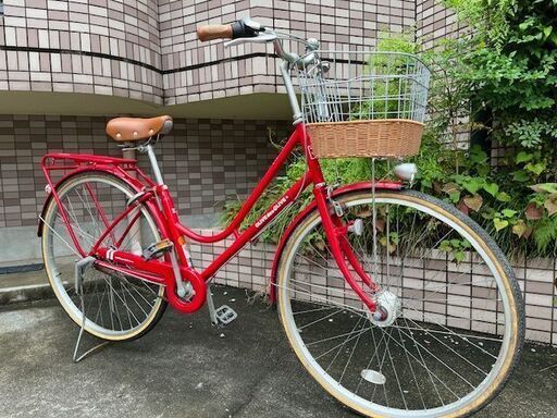 未使用車！27インチ　OLIVEdesOLIVE　赤　内装３段切り替え　前かご新品、オートライトつき　鹿児島市