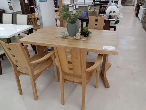 ★ジモティ割あり★  ダイニングセット 4人用 天然木 ベージュ×もくめ W150.5×D88.5×H70 クリーニング済み TC3878