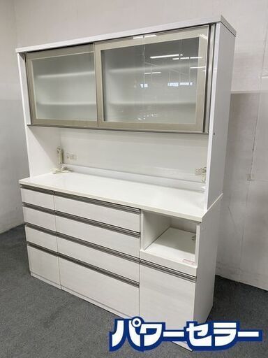 NITORI/ニトリ キッチンボード リガーレ 幅160 ハイグロスホワイト ソフトクローズ カップボード 食器棚 中古家具 店頭引取歓迎 R8542