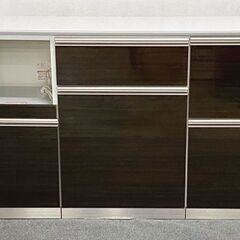 綾野製作所/ayano キッチンカウンター スイートシリーズ 幅140 つやあり ダーク木目色 ソフトクローズ 中古家具 店頭引取歓迎 R8493