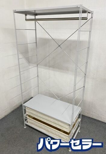 MUJI/無印良品 スチールユニットシェルフ 幅84 帆布×2/クロスバー×2 棚×2 バスケット×2 ハンガー×1 補強×1 中古家具 店頭引取歓迎 R8537