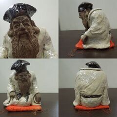 瀬戸焼 満寿窯 増田重幸 対局 布袋 寿老人 縁起物 置物 七福神 囲碁 