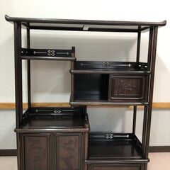 黒檀 唐草彫刻 透彫 飾り棚 / 違い棚 飾棚 茶棚 中国 和家具 / 福岡県糸島