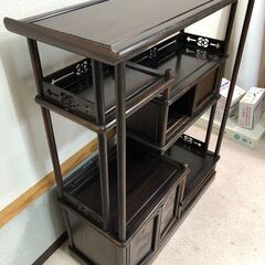 黒檀 唐草彫刻 透彫 飾り棚 / 違い棚 飾棚 茶棚 中国 和家具 / 福岡県糸島