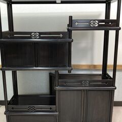 黒檀 唐草彫刻 透彫 飾り棚 / 違い棚 飾棚 茶棚 中国 和家具 / 福岡県糸島