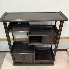 黒檀 唐草彫刻 透彫 飾り棚 / 違い棚 飾棚 茶棚 中国 和家具 / 福岡県糸島