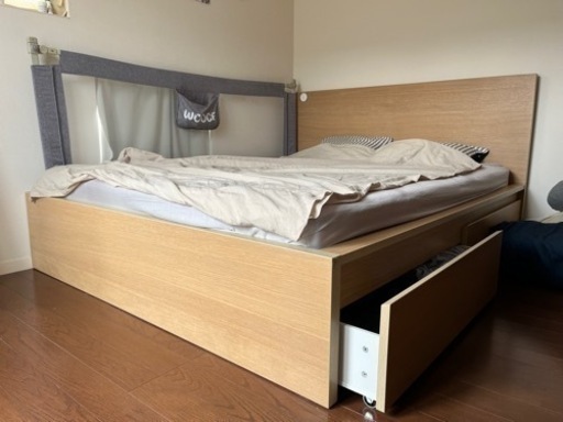 IKEA MALM マルム ベッドフレーム 収納ボックス2個付き クイーン
