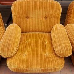 393# 中古 黄色レトロソファー5点セット 三人がけ×1 一人がけ×