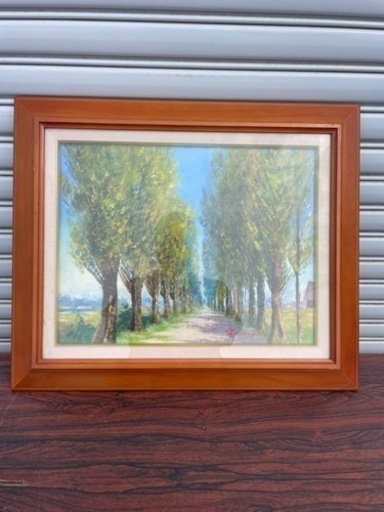 真作 土屋茂 油絵 油彩画 風景画 ポプラ並木 長期保管現状品 絵画 美術品