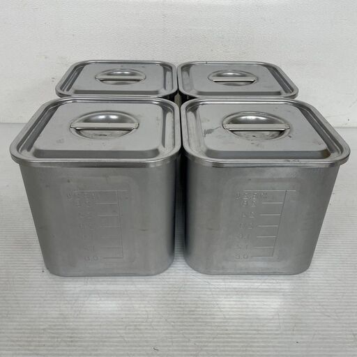 角型キッチンポット フタセット 約3.2ℓ 目盛付き 業務用 4個セット J0154