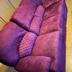 ボルドー三人掛けリクライニングソファ