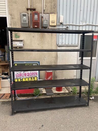 ☆中古￥6,000！業務用5段スチールラック　家具　ブラック　幅180㎝ｘ奥行46㎝ｘ高さ180㎝　【BG108】