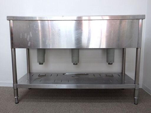 ☆ 新札幌・引取可 ☆ 三槽シンク ステンレスシンク 流し台 業務用 厨房機器 サイズ約幅120×奥行45×高さ82.5cm / No.2648 ☆  - その他