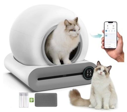 新品未使用未開封です❣️ 猫自動トイレ 最新の全自動猫用トイレ センサーつき 低騒音 多頭型猫用自動トイレ 脱臭 除菌 猫砂自動洗浄 iPhone Android アプリ