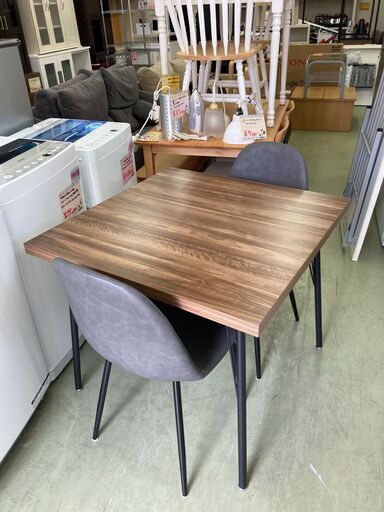 【リサイクルショップ　ピカソ　小松原】【美品】ナフコ 2人用ダイニングテーブル ブラウン＆ZLUKUO ダイニングチェアグレーセット★4469★
