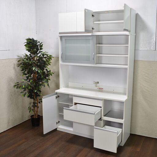 高橋木工所食器棚 キッチンキャビネット ベージュ 幅140cm（楽天