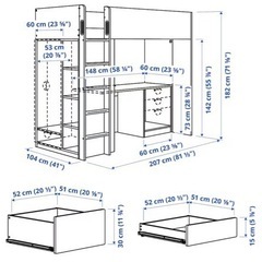 【安い！！】ロフトベッド, ホワイト ブルー/デスク付き 引き出し3段付き