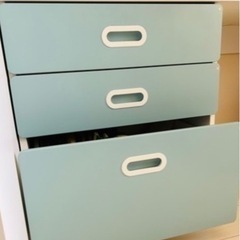 【安い！！】ロフトベッド, ホワイト ブルー/デスク付き 引き出し3段付き