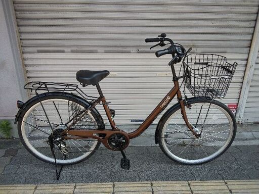 美品☆ [TAKEDA]CHACLE(チャクル)26 吋 ノーパンク自転車 外装6段/LEDオート/ブラウン