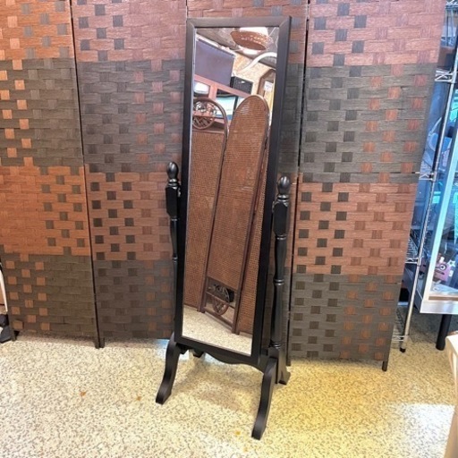 【池上店】スタンドミラー ミラー 鏡 姿見 全身鏡　クラシック　ロココ調　姫系　ゴスロリ　モノクロ　黒家具　黒