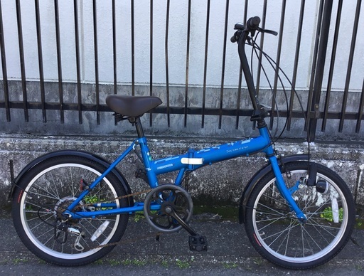 ＜整備・美品＞20インチ・折りたたみ自転車・シマノ外装6段変速・ブルー・タイヤ前後新品・LEDライト付き・清掃済みで綺麗です