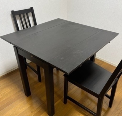 IKEA 伸長式テーブル　ブラック　イス×4脚セット