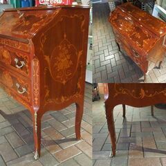 ライティングビューロー 鍵付き 猫脚 イタリアン マーケタリー 象嵌細工 ライティングデスク キャビネット 机 札幌市 新道東店