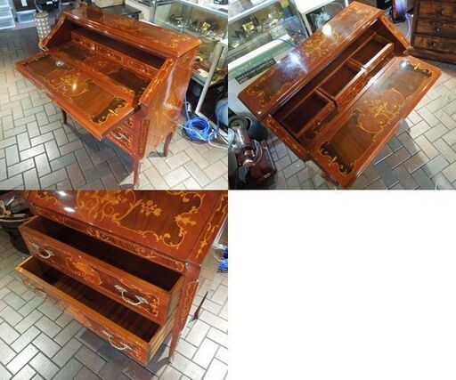 イタリア 象嵌 ライティング ビューロー デスク 猫脚　クラシック 鍵付 イタリア 象嵌 ライティング ビューロー デスク 猫脚 クラシック 鍵付