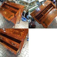 ライティングビューロー 鍵付き 猫脚 イタリアン マーケタリー 象嵌細工 ライティングデスク キャビネット 机 札幌市 新道東店