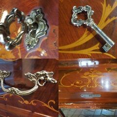 ライティングビューロー 鍵付き 猫脚 イタリアン マーケタリー 象嵌細工 ライティングデスク キャビネット 机 札幌市 新道東店