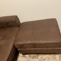 ブラウン革　3人がけ高級カウチソファー
