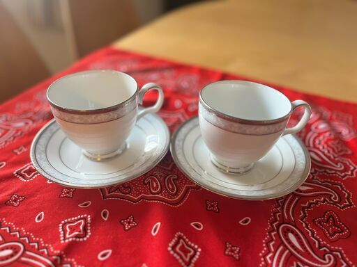 「ノリタケ」　ハンプシャープラチナ　カップ＆ソーサー　ペア