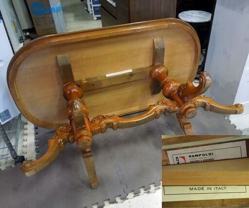 イタリア製 センターテーブル 幅123cm 高さ57cm 木製 オーバル ロココ 