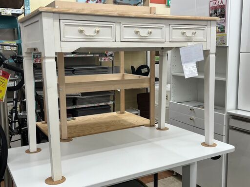 オシャレ家具デスク スリーアイアンティークデザイン 天然木使用 テーブル 机 MT-7325WH995