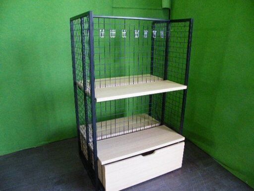 H150cm×W90cm 両面木板＆フック什器 ロールインBOX付き エンドネット付き 背面ネットタイプ ■L-563