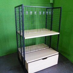 H150cm×W90cm 両面木板＆フック什器 ロールインBOX付き エンドネット付き 背面ネットタイプ ■L-563