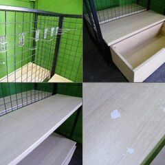 H150cm×W90cm 両面木板＆フック什器 ロールインBOX付き エンドネット付き 背面ネットタイプ ■L-563