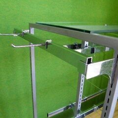 H140cm ガラス天板のユニットラック 中央両面タイプ 木板1段＆角バー