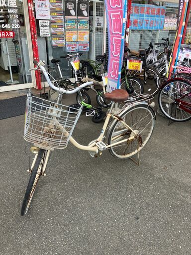 【訳あり現状】26インチ 自転車 ベージュ クリーム色 ママチャリ シティサイクル 使用感 サビ No.852● ※現金、クレジット、スマホ決済対応※