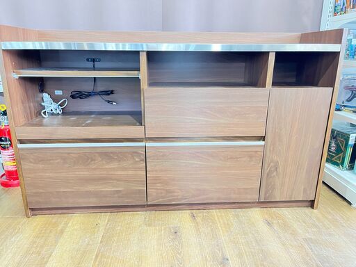 家具 生活家具 入江木工　キッチンカウンター　ブラウン✕シルバー